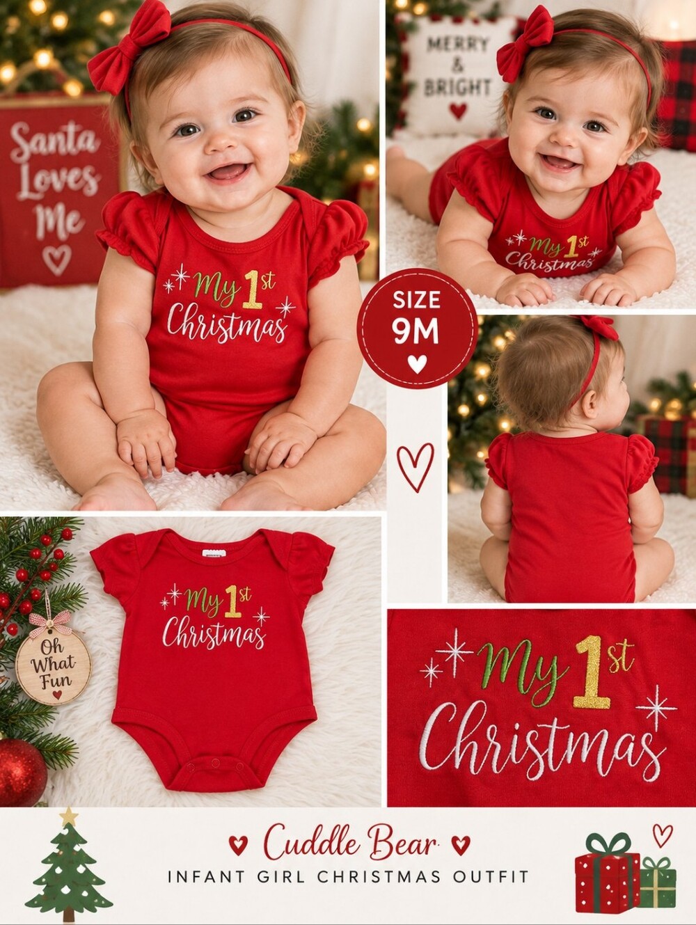 Cuddle bear Infant girl 9m red 1st Christmas Outfit #27